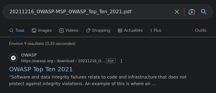 Recherche du document de l&rsquo;OWASP